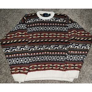 Vtg 80s 90s Etchings Men XL Knit Sweater‎ Multicolor Cotton Blend Hong Kong